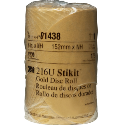 3M™ Stikit™ Gold Disc Roll, 01438, 6 in, P220, 175 discs per roll, 6
rolls per case