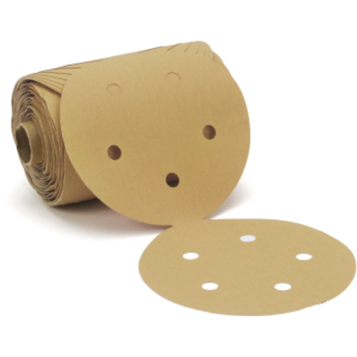 3M™ Stikit™ Gold Paper Disc Roll 216U, 01620, P320 A-weight, 5 in x NH,
D/F 5HL, Die 500FH, 175 Discs/Roll, 6 Rolls/Case