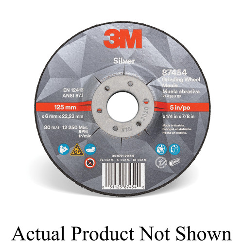 ‎3M 7100141079 Type 27 Grinding Wheel, 4-1/2 in Dia Wheel × 1/4 in THK Wheel, 7/8 in Center Hole, 36 Grit, Ceramic Grain Abrasive